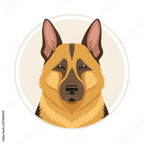 German Shepherd Portrait Illustration in Circle Frame