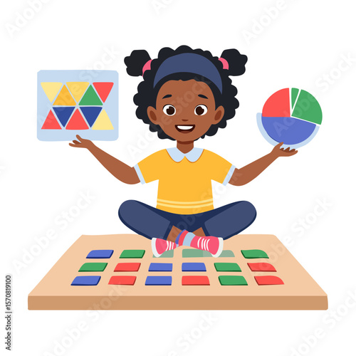 Little Girl Learning Shapes and Fractions, Preschool Education