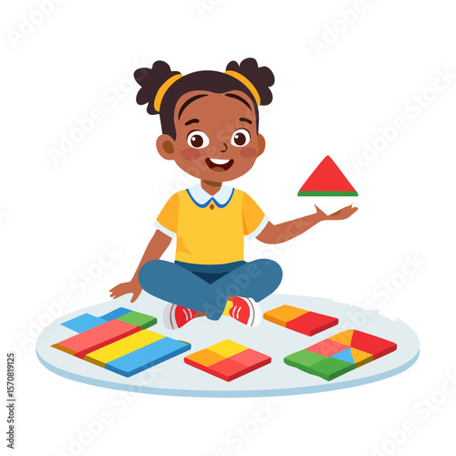 Girl playing with Tangram Puzzle