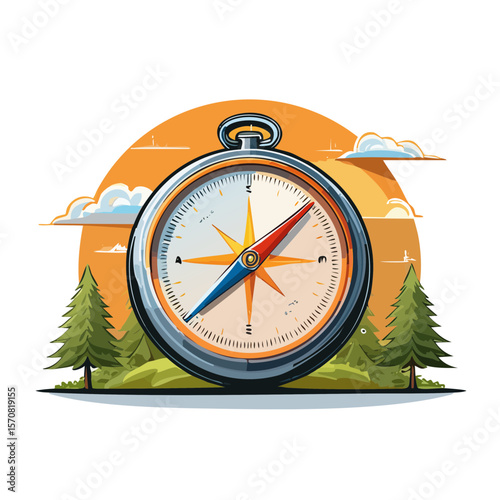 Compass in Nature - Illustration for Travel and Adventure