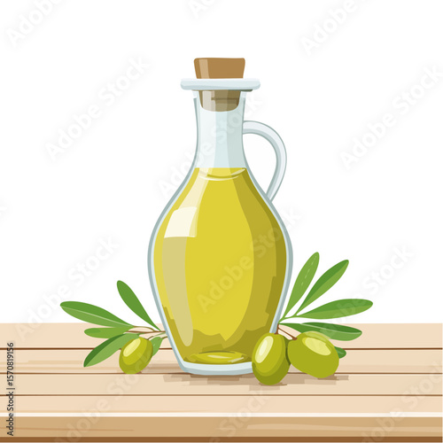 Fresh Olive Oil Still Life Illustration