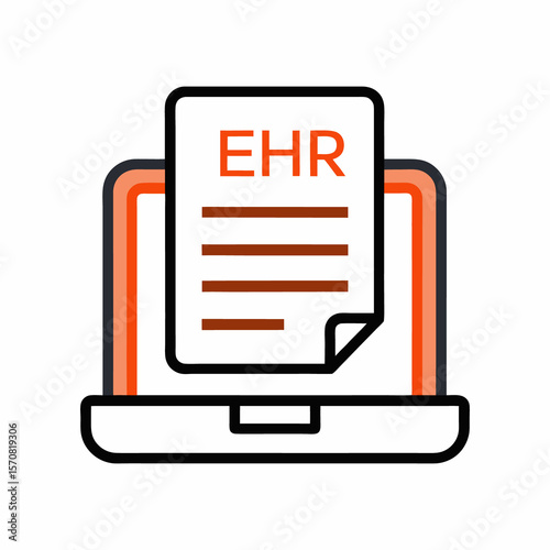 Line art icon of a document on a computer labeled EHR