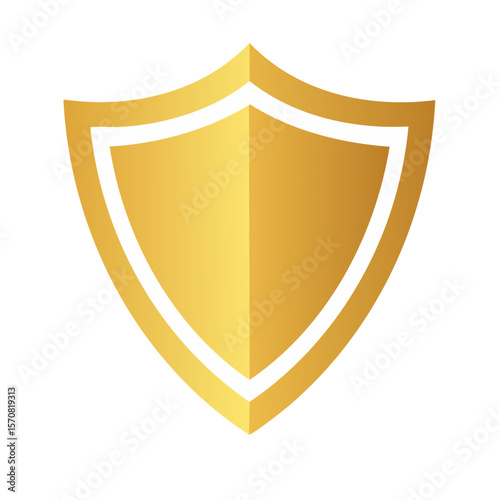 Golden shield emblem graphic illustration Security protection design concept Symbol of strength safety and defense