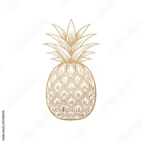 Elegant golden pineapple illustration isolated against a dark background tropical fruit design element.