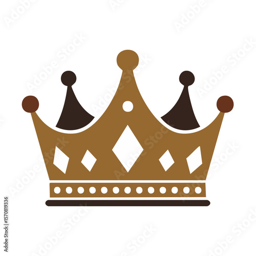Golden crown illustration with diamond jewels set on black background for royal majestic design element