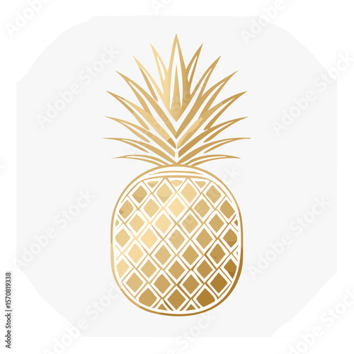 Elegant gold pineapple fruit on white background sophisticated tropical summer harvest trendy foil accent isolated