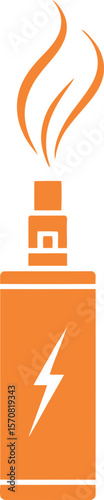 Orange vape device with flame vector illustration for electronic cigarette shop