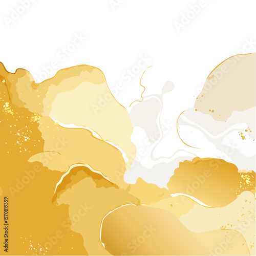 Abstract Liquid Flowing Design with Yellow, Orange, Blue and White Tones