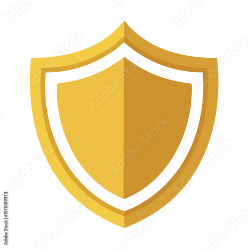 Golden shield emblem with white border Icon of protection security emblem heraldry vector illustration isolated black background