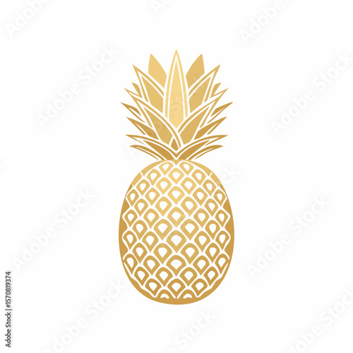 Golden pineapple design element on white Exotic tropical fruit graphic for summer design invitations and branding, vector illustration