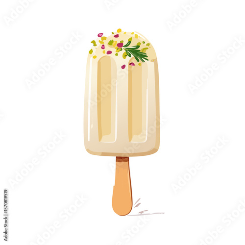 Creamy Pistachio Popsicle Illustration with Herbs and Toppings