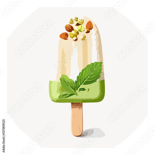 Pistachio Ice Cream Bar with Mint and Almonds - A Refreshing Summer Treat