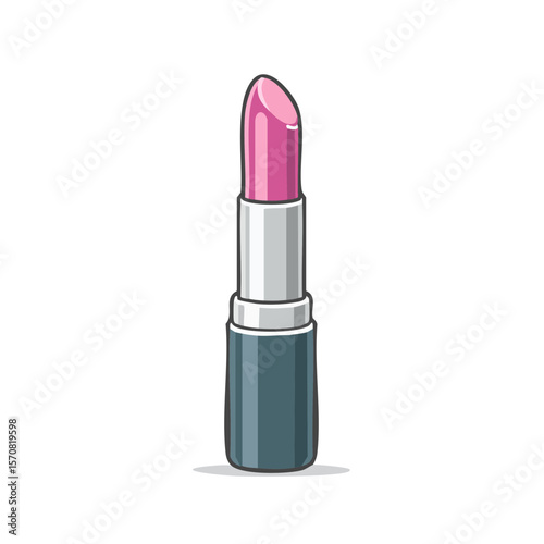 Pink lipstick tube illustration on black background for beauty or fashion concept