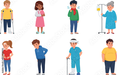 People with illnesses and injuries vector illustration
