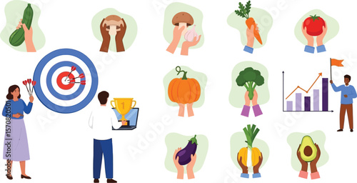 Vector illustration of business goals and healthy eating