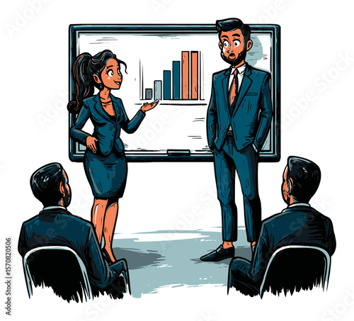 Professional Presentation with Business Team in Creative Vector Style Artwork