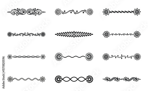 Collection of decorative floral borders and dividers isolated on white background