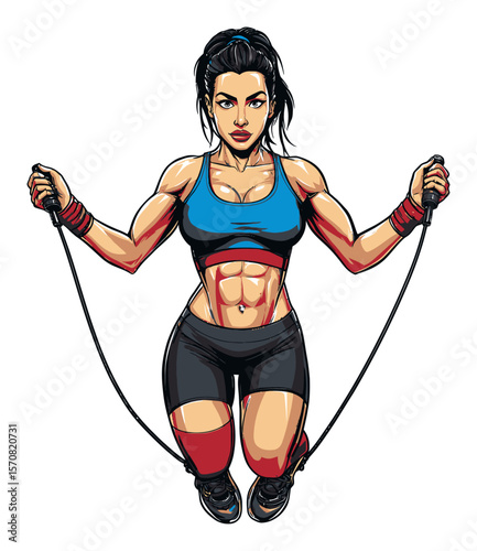 Athletic Woman Skipping Rope Vector Illustration for Fitness and Health