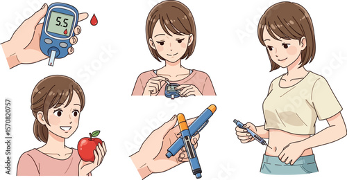 Woman managing diabetes with testing and insulin