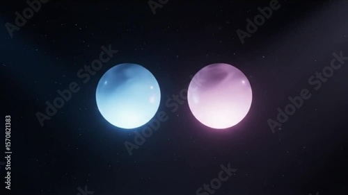 Twin Glowing Orbs Hovering in Sync with Gentle Pulses and Soft Light Rays in Dark Space
