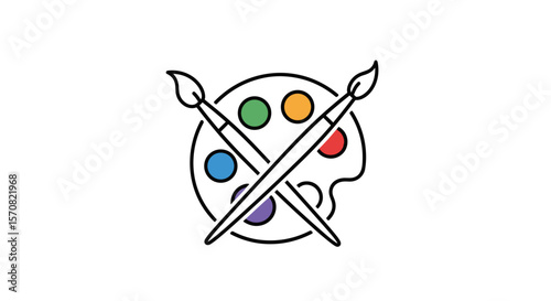  Paint palette with brushes hand-drawn minimal colored illustration