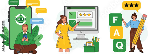 Illustrations of customer service and support