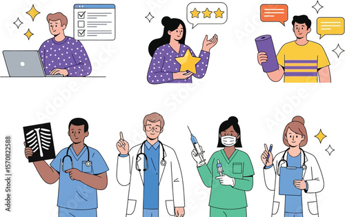 Vector illustration of people and medical professionals