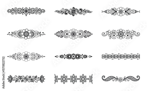 Collection of decorative floral borders and ornaments isolated on white background