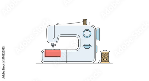 Sewing machine hand-drawn colored minimal illustration