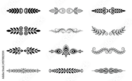 Collection of decorative flourishes and borders isolated on white background