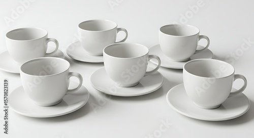 Wallpaper Mural Elegant Tea Set Six White Cups and Saucers Arranged Neatly on a Clean White Surface Torontodigital.ca