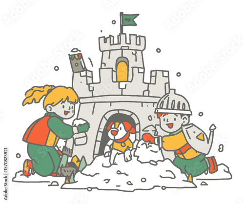 Whimsical House on Tree Stump with Hand and Fruit Illustration in Flat Style