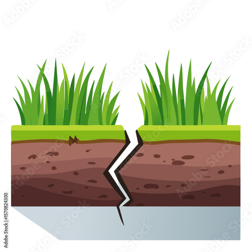 Landslide Illustration: Depicting the Earth's Layers and a Dramatic Crack