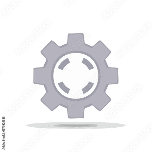 Grey Gear Icon Symbol Flat Illustration with Shadow on Black Background Processing Settings Industry Technology Machine