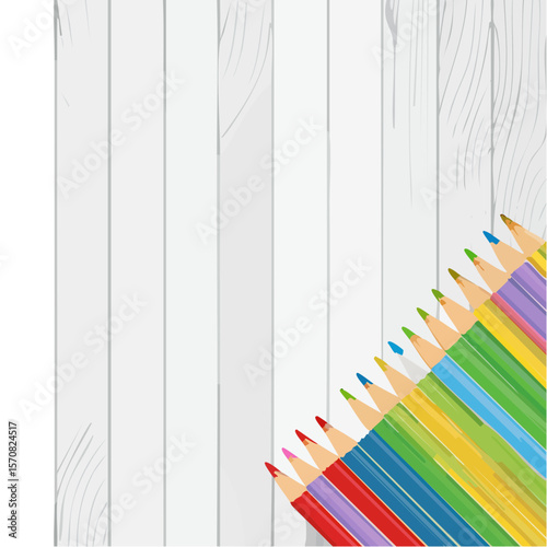 Colorful Pencil Set on a Wood Grain Background - Perfect for Creative Projects