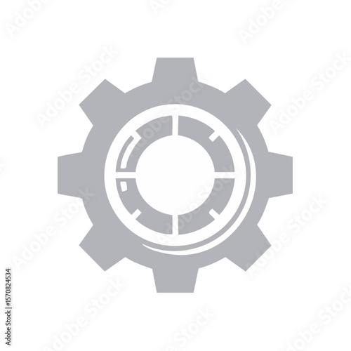 Gear wheel mechanism symbol on black backdrop representing industry maintenance engineering or manufacturing process