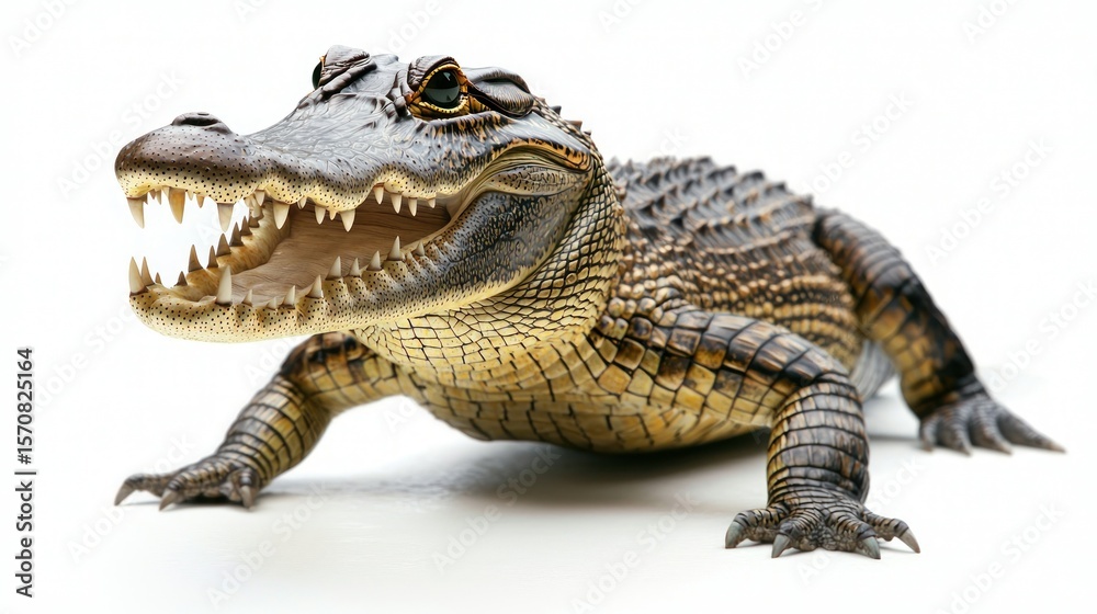 Fototapeta premium Alligator's head up, teeth bared, scales visible