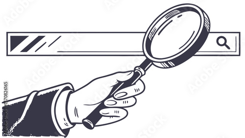 “Hand Holding Magnifying Glass with Search Bar Vector Illustration”

