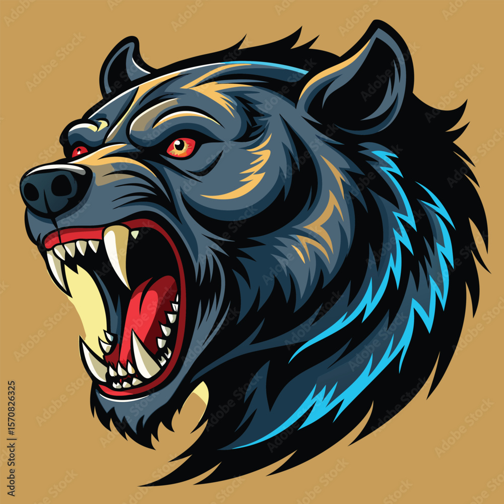 custom made wallpaper toronto digitalFierce grizzly bear head roaring aggressively with sharp teeth silhouette