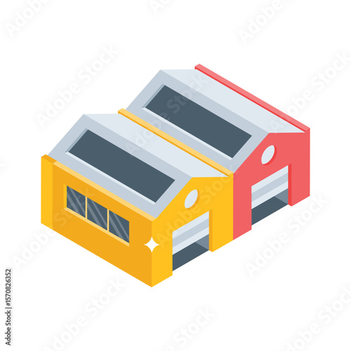 Well designed isometric icon of distribution depot building
