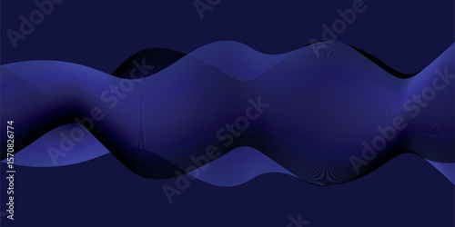 Abstract flowing wave of dark purple with intricate patterns and subtle lighting effects on a dark blue background