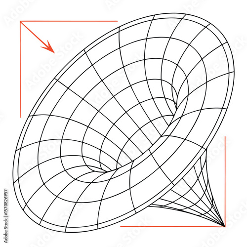 Wormhole Visualization: An intricately crafted representation of a wormhole, depicted as a curving conduit through the fabric of spacetime.