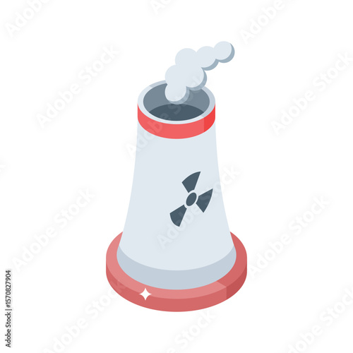 An amazing isometric icon of nuclear power plant station