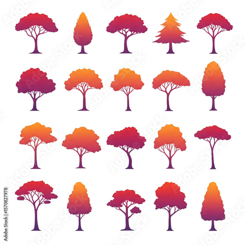 Beautiful and amazing gradient tree silhouettes collection
