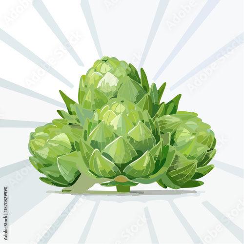 Three Artichokes in a Bunch with Stylized Background