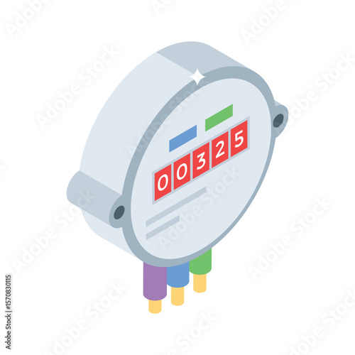 Trendy isometric icon of electricity meter for industry