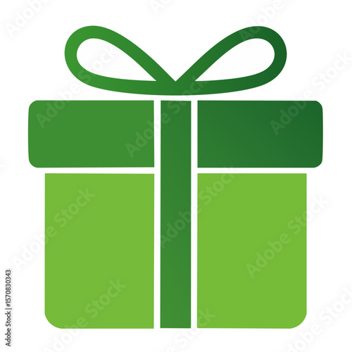 Green gift box with white bow vector icon for celebrations, events, and holidays on a black background