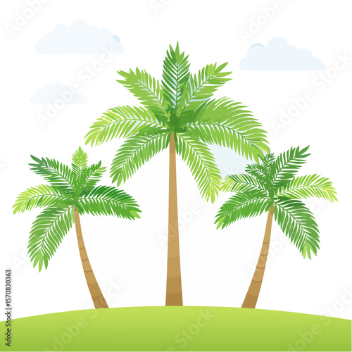 Tropical Palm Trees with Clouds SVG Illustration for Summer Vacation