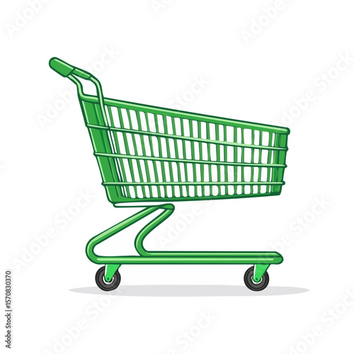 Illustration of a Green Supermarket Shopping Cart on Black Background