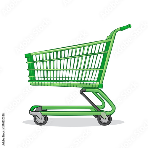 Green Shopping Cart Illustration Isolated on Black Background, Retail, Grocery